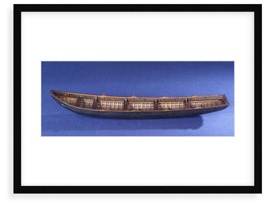 Four man rowing curragh, port broadside by unknown