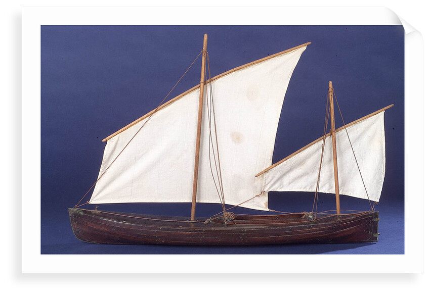 Full hull model, two masted open boat, port broadside by unknown