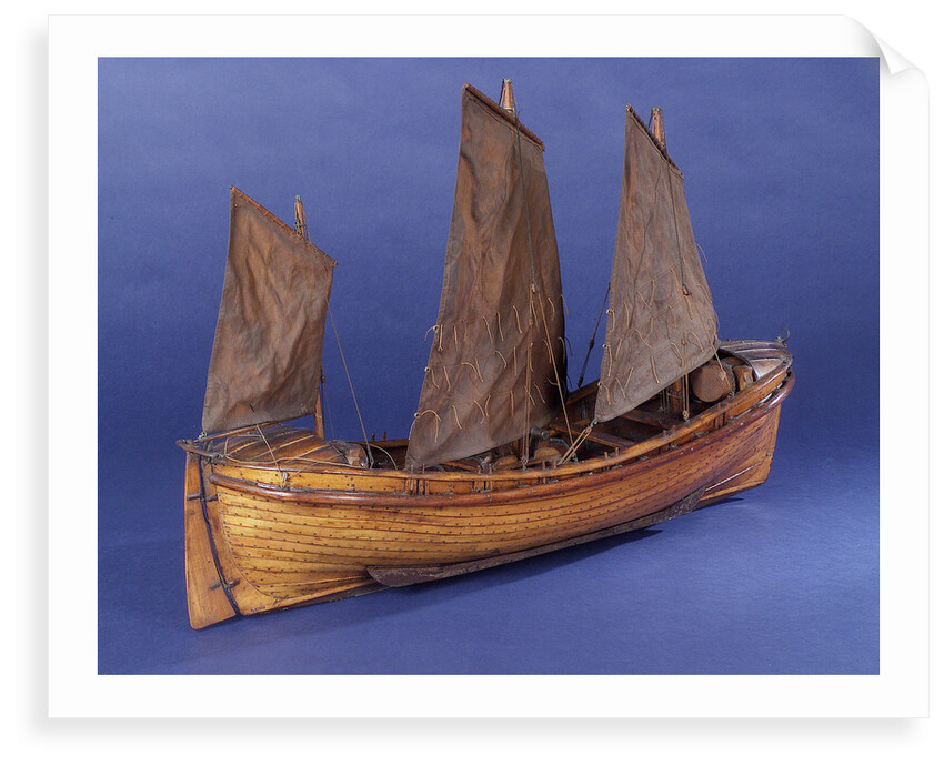 Full hull model, sailing lifeboat, starboard stern quarter by unknown