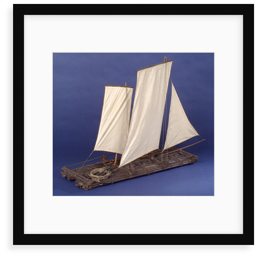 Full hull model, sailing liferaft, starboard stern quarter by unknown