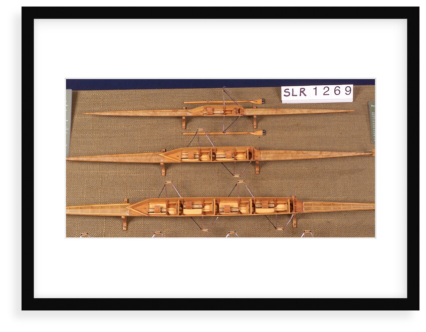 Full hull model, 2 oared single skull, port broadside by unknown