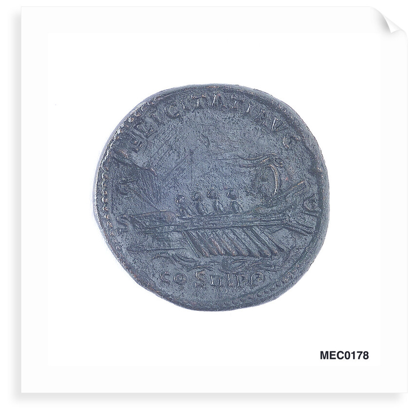 Classical coin depicting Emperor Hadrian and a Roman galley by unknown