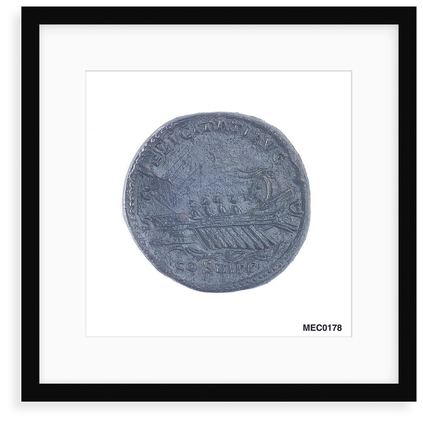 Classical coin depicting Emperor Hadrian and a Roman galley by unknown
