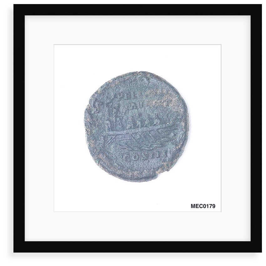 Classical coin depicting Emperor Marcus Aurelius and a Roman galley by unknown