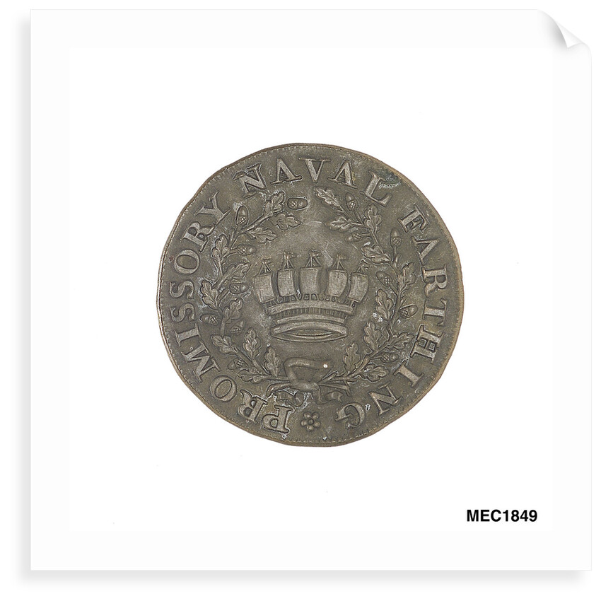 Promissory naval farthing token commemorating Admiral Alexander Hood, 1st Viscount Bridport (1727-1814) by T. Wyon