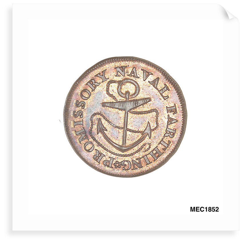 Promissory naval farthing token commemorating Admiral Alexander Hood, 1st Viscount Bridport (1727-1814) by T. Wyon