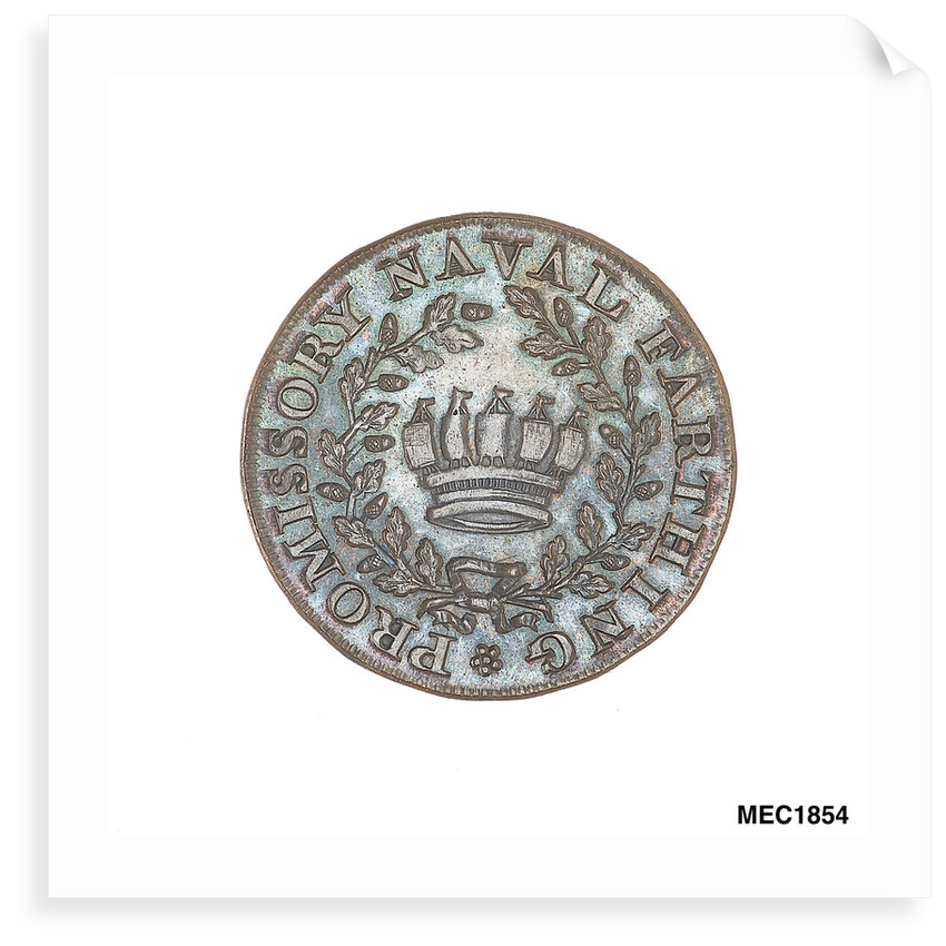 Promissory naval farthing commemorating Admiral Alexander Hood, 1st Viscount Bridport (1727-1814) by T. Wyon