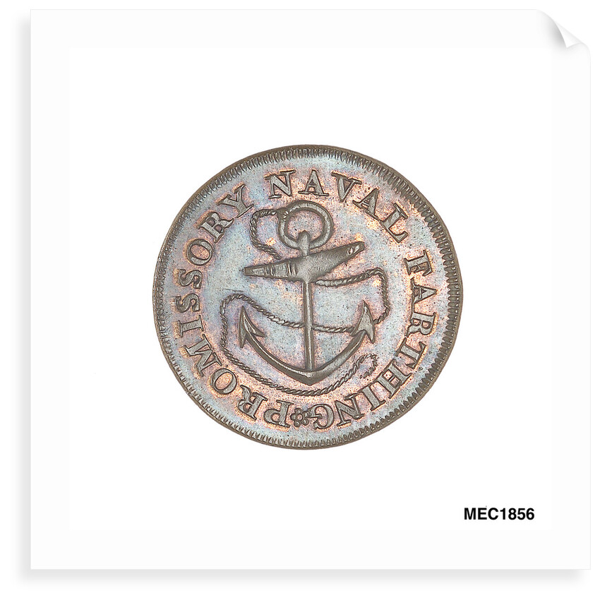 Promissory naval farthing commemorating Admiral Alexander Hood, 1st Viscount Bridport (1727-1814) by T. Wyon