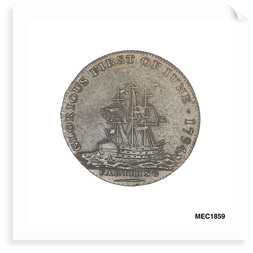 Farthing token commemorating Admiral of the Fleet Richard Howe (1726-1799) and the Glorious First of June, 1794 by T. Wyon