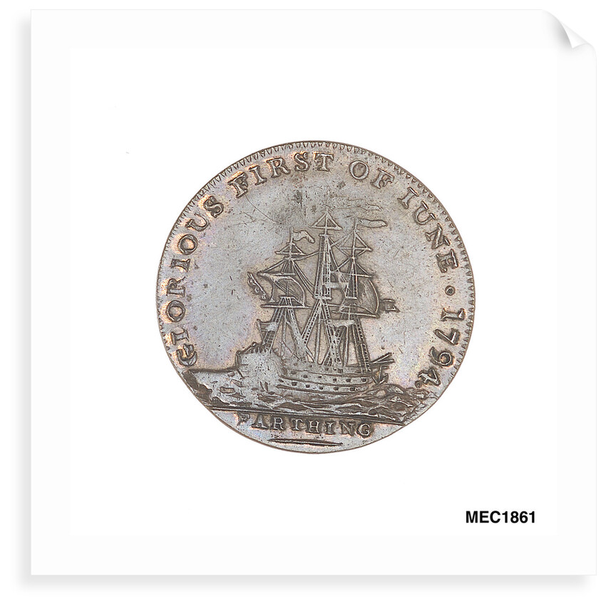 Farthing token commemorating Admiral of the Fleet Richard Howe (1726-1799) and the Glorious First of June, 1794 by T. Wyon