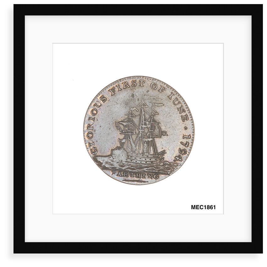 Farthing token commemorating Admiral of the Fleet Richard Howe (1726-1799) and the Glorious First of June, 1794 by T. Wyon
