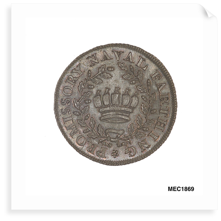 Promissory naval farthing token commemorating John Jervis, Earl St Vincent (1735-1823) by T. Wyon