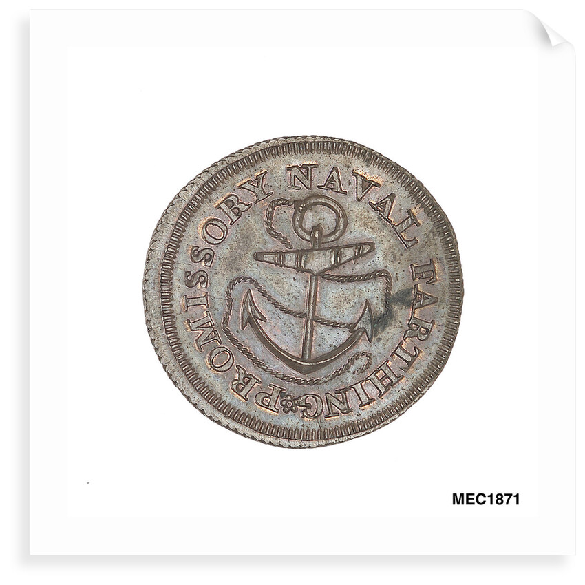 Promissory naval farthing token commemorating John Jervis, Earl St Vincent (1735-1823) by T. Wyon