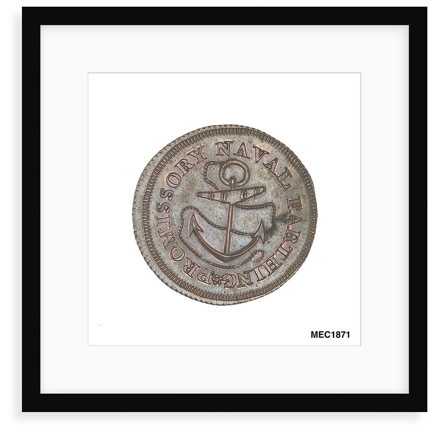 Promissory naval farthing token commemorating John Jervis, Earl St Vincent (1735-1823) by T. Wyon