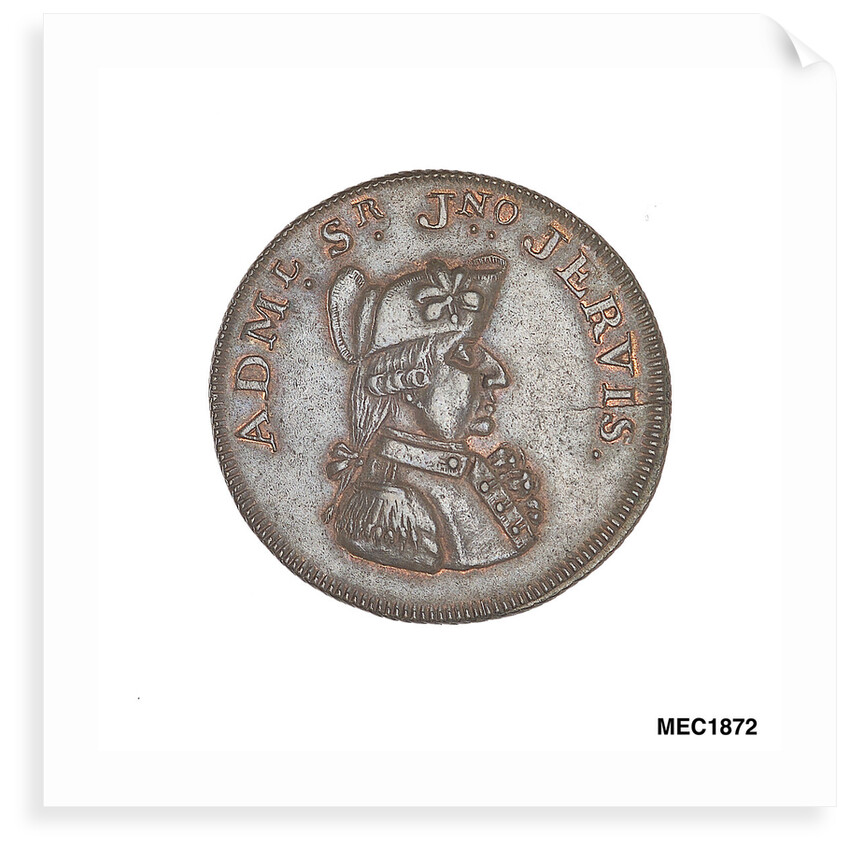 Promissory naval farthing token commemorating John Jervis, Earl St Vincent (1735-1823) by T. Wyon