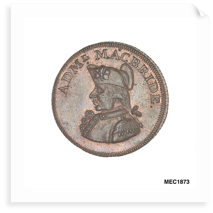 Promissory naval farthing token commemorating Admiral John MacBride by T. Wyon