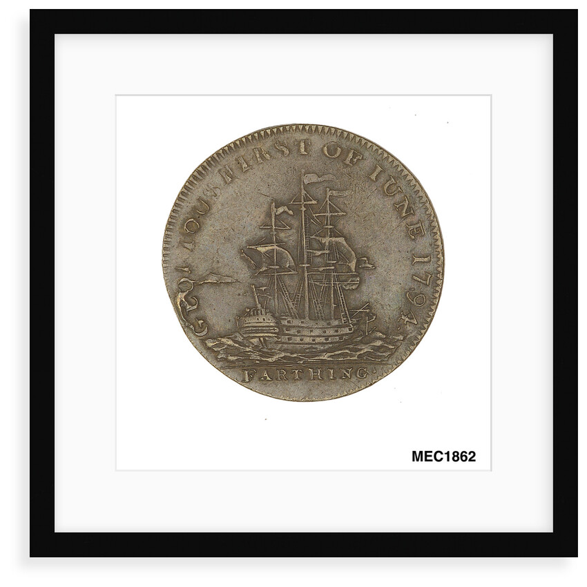 Farthing token commemorating Admiral of the Fleet Richard Howe (1726-1799) and the Glorious First of June, 1794 by T. Wyon