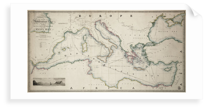 General chart of the Mediterranean Sea including the Gulf of Venice, Archipelago and part of the Black Sea with the steampacket routes by James Wyld