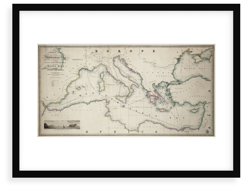 General chart of the Mediterranean Sea including the Gulf of Venice, Archipelago and part of the Black Sea with the steampacket routes by James Wyld