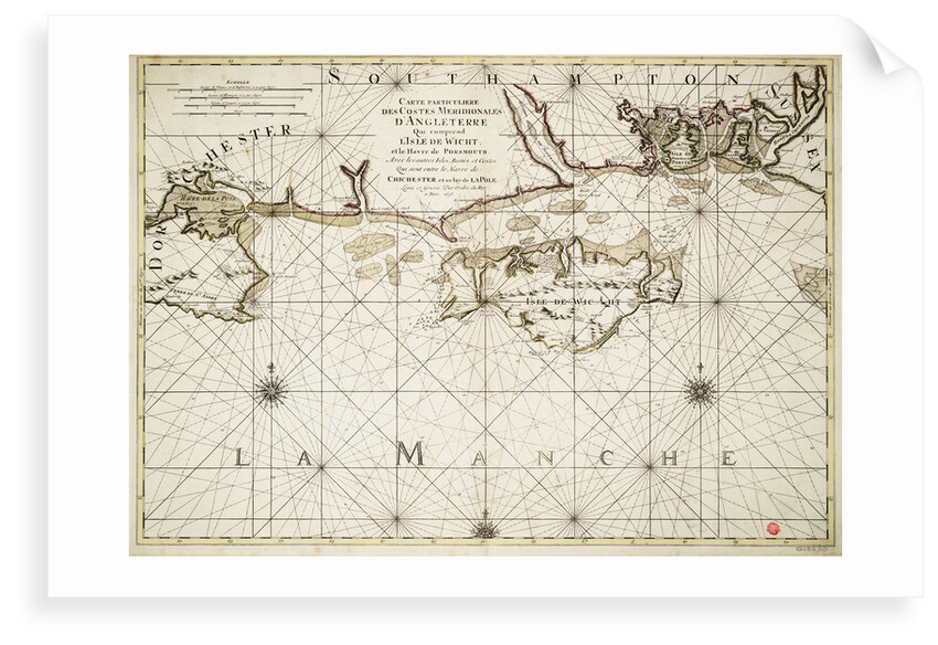 Chart of the English coast, Isle of Wight and Portsmouth harbour by Alexis Hubert Jaillot