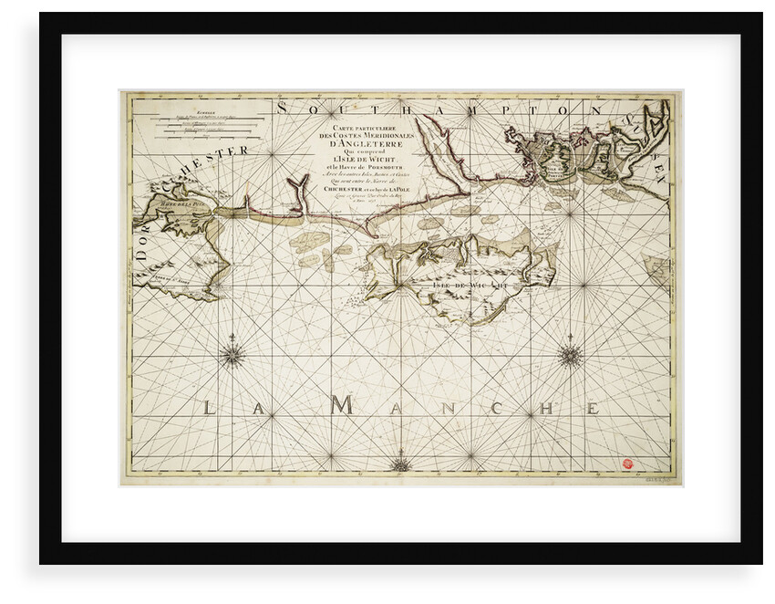 Chart of the English coast, Isle of Wight and Portsmouth harbour by Alexis Hubert Jaillot