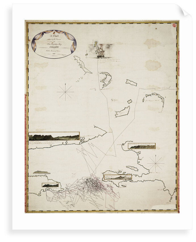 A chart containing the traverse of HMS 'Goliath' on the Jamaica Station 1802 by I Engledue