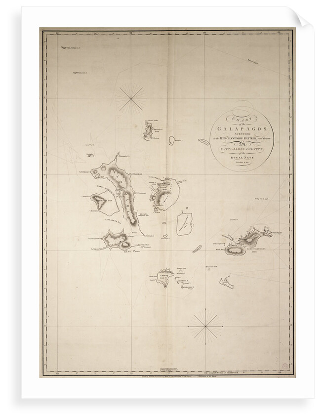 Chart of the Galapagos, surveyed in the merchant ship 'Rattler', and drawn by Captain James Colnett, of the Royal Navy. Corrections to 1832. by James Colnett