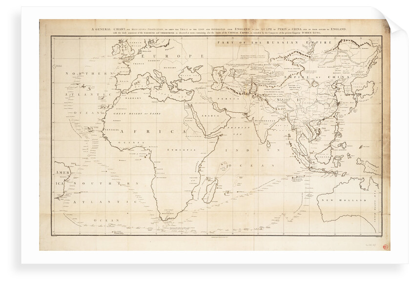 A general chart on Mercators projection to show the track of the 'Lion' and 'Hindostan' from England to the Gulph of Pekin in China and their return back to England by John Barrow