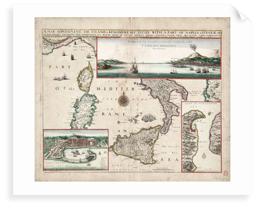 Map containing the island and kingdom of Sicily, with a part of Naples, and other adjacent coasts including the Tyrrhenean Sea by John Seller