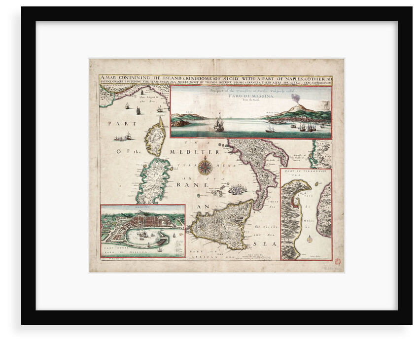 Map containing the island and kingdom of Sicily, with a part of Naples, and other adjacent coasts including the Tyrrhenean Sea by John Seller