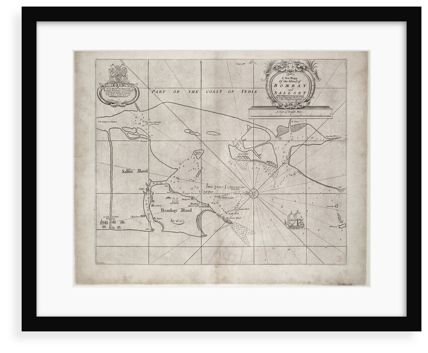 Map of Bombay and Sallset by Samuel Thornton, Hydrographer to the East India Company, first published circa 1685 by Samuel Thornton