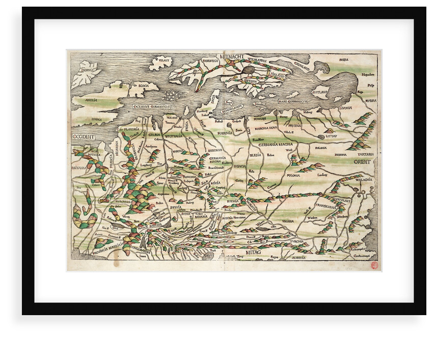 Map of central and northern Europe, 1493 by Hieronymus Munzer