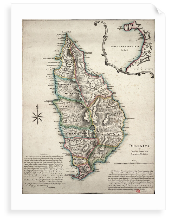 Colour map of Dominica with detailed geographical observations by Thomas Jeffereys
