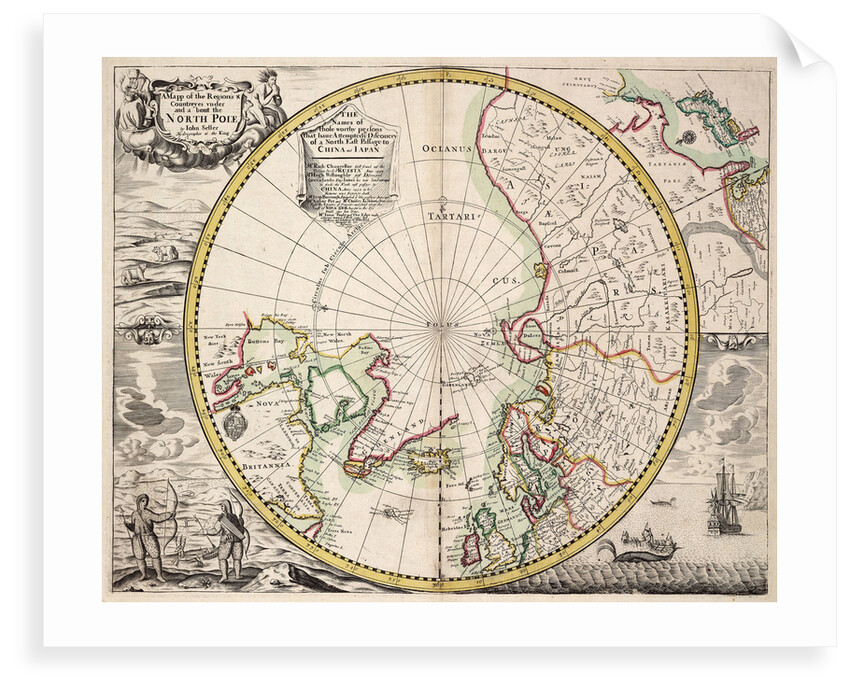 Polar projection map with Arctic Circle by John Seller