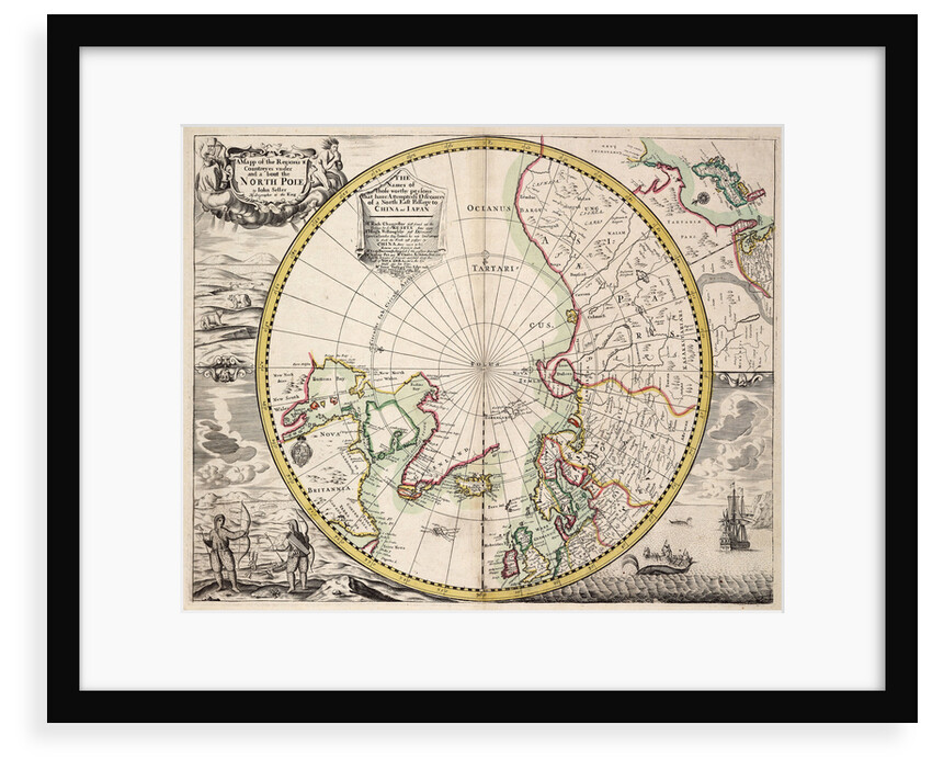 Polar projection map with Arctic Circle by John Seller