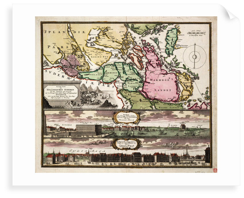 Chart of the Baltic Sea with views of Stockholm by J.B. Homann
