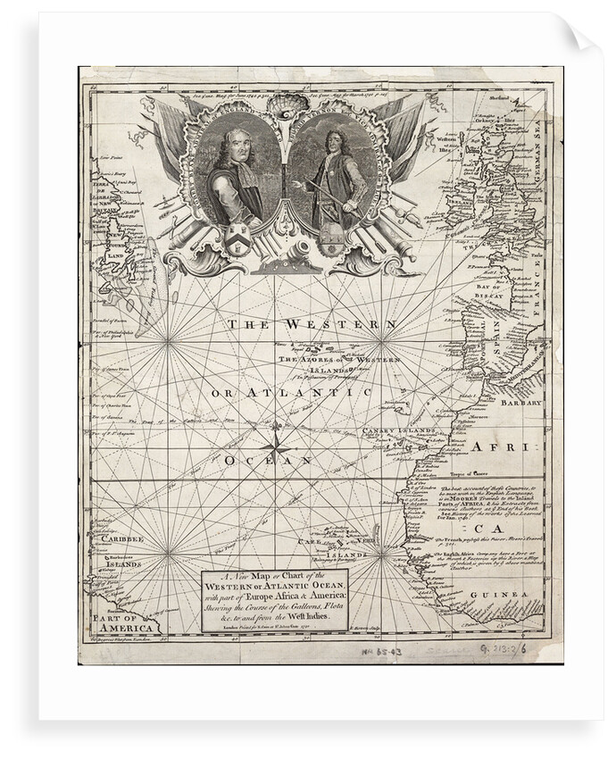 A new map or chart of the western or Atlantic ocean with part of Europe, Africa and America: showing the course of the galleons to and from the West Indies by E. Bowen
