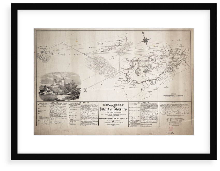Map and chart of the Island of Alderney and the Caskets by James Wyld
