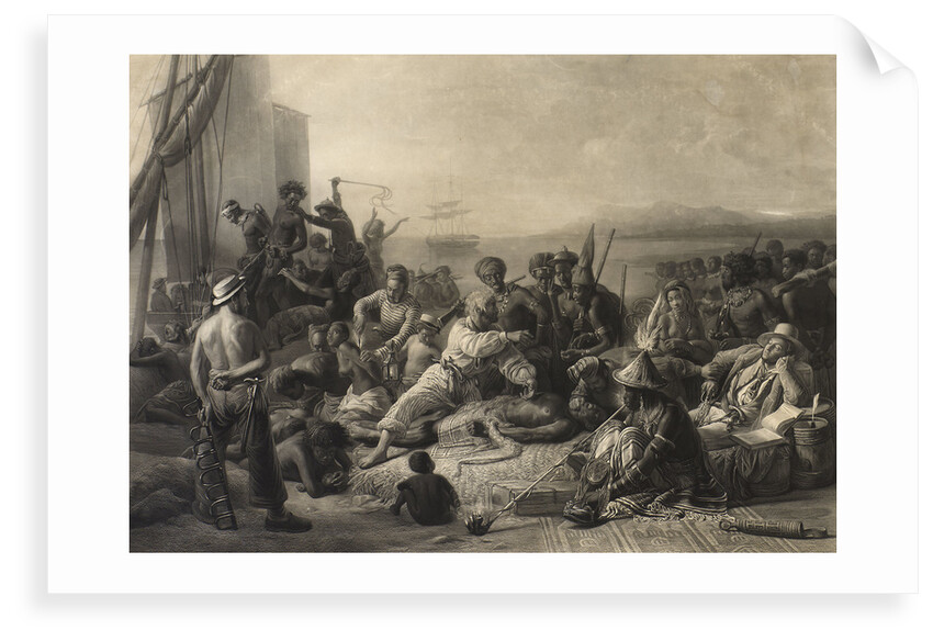 'Scene on the Coast of Africa': slaves and slave masters await transport abroad. by C. E. Wagstaff