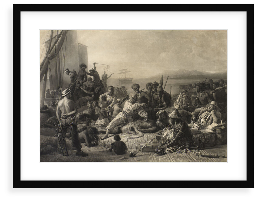'Scene on the Coast of Africa': slaves and slave masters await transport abroad. by C. E. Wagstaff