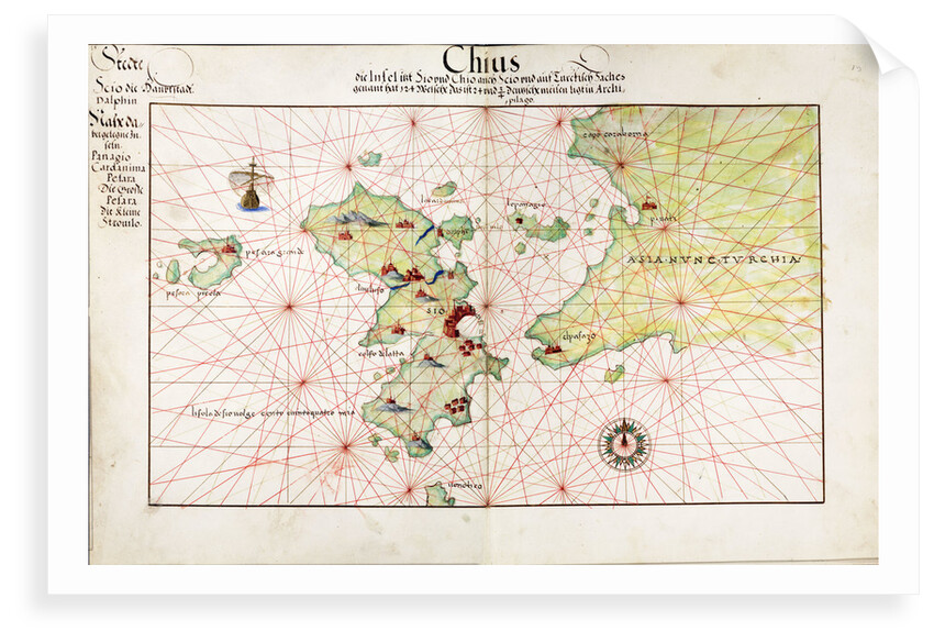 Chart of Chius (Chios, Greece), 1554 by Battista Agnese