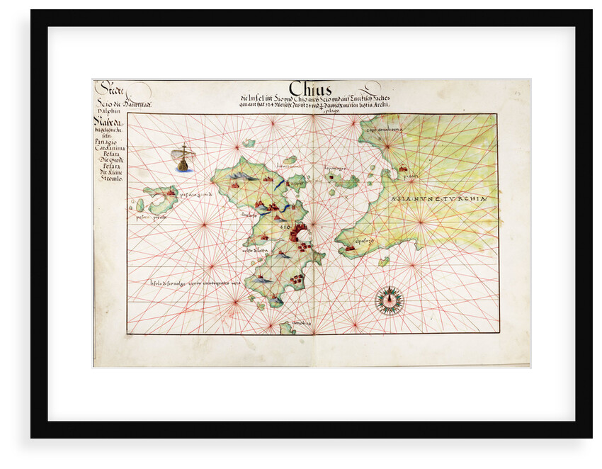 Chart of Chius (Chios, Greece), 1554 by Battista Agnese