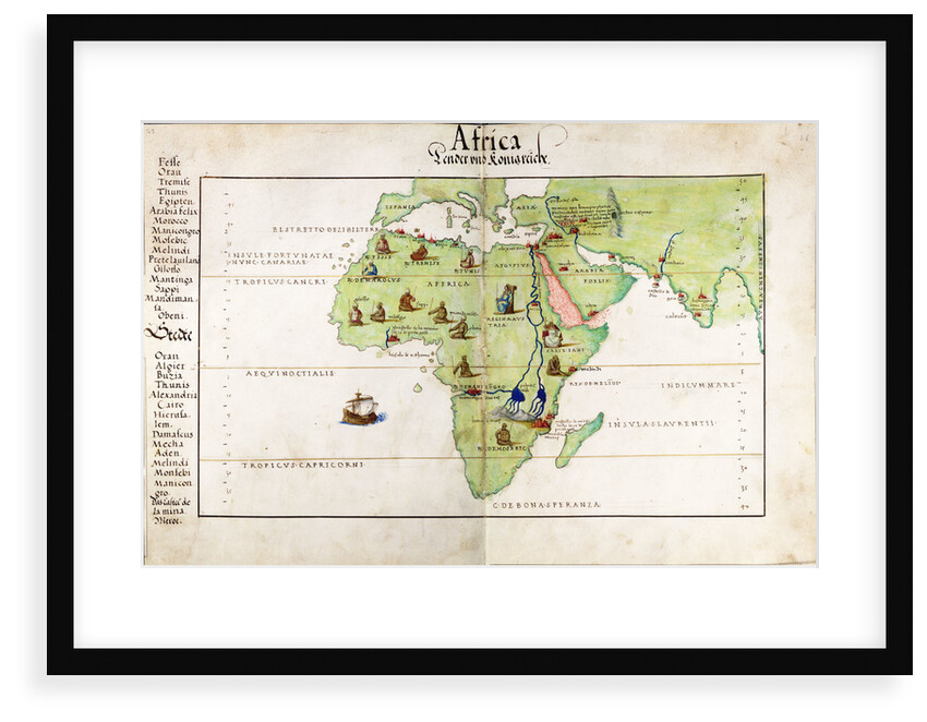 Vellum chart of Africa, India and the Mediterranean by Battista Agnese