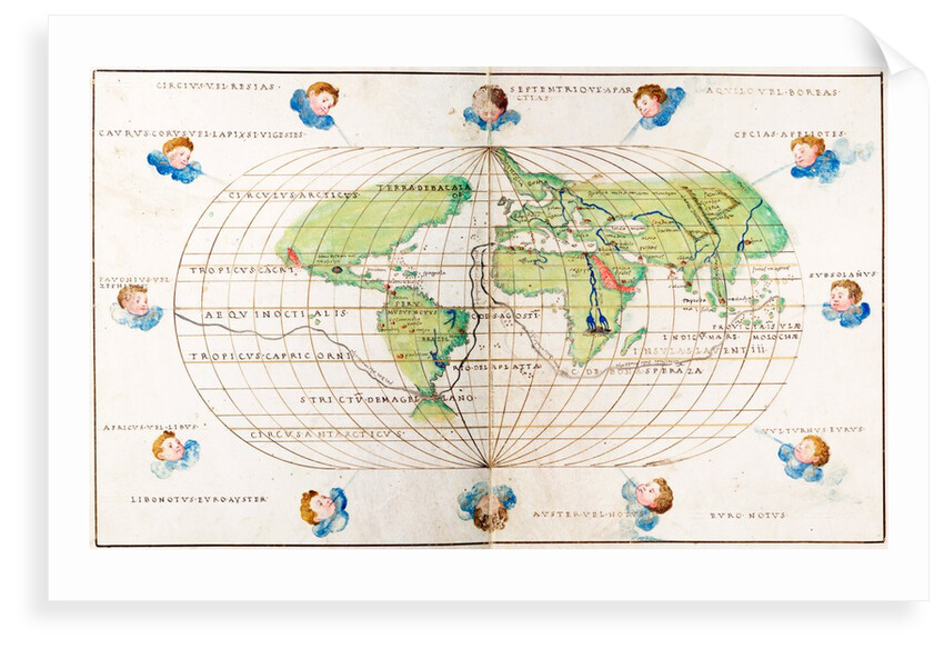 Oval planisphere of the world showing Magellan's track, 1554 by Battista Agnese