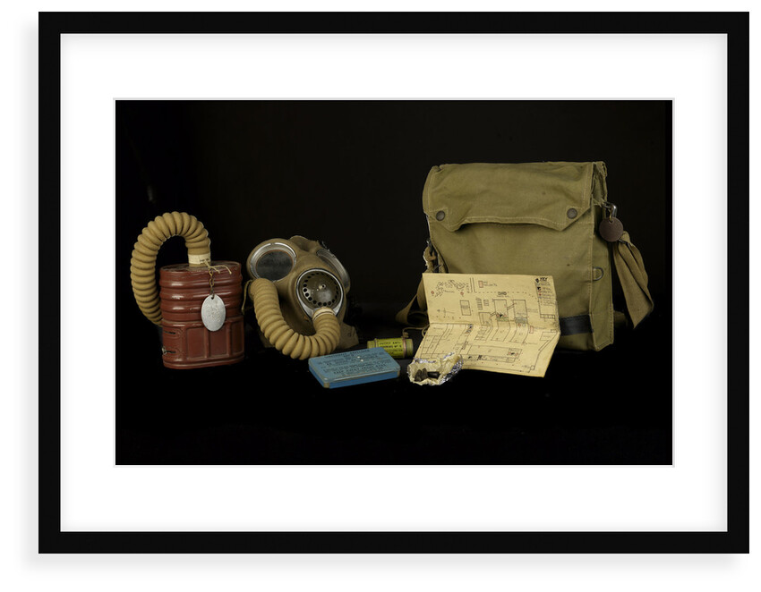 Non-regulation gas mask bag and contents by unknown