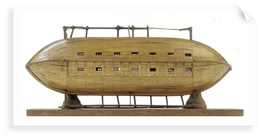 Full hull model, 16-oar outrigger lifeboat, underside by unknown