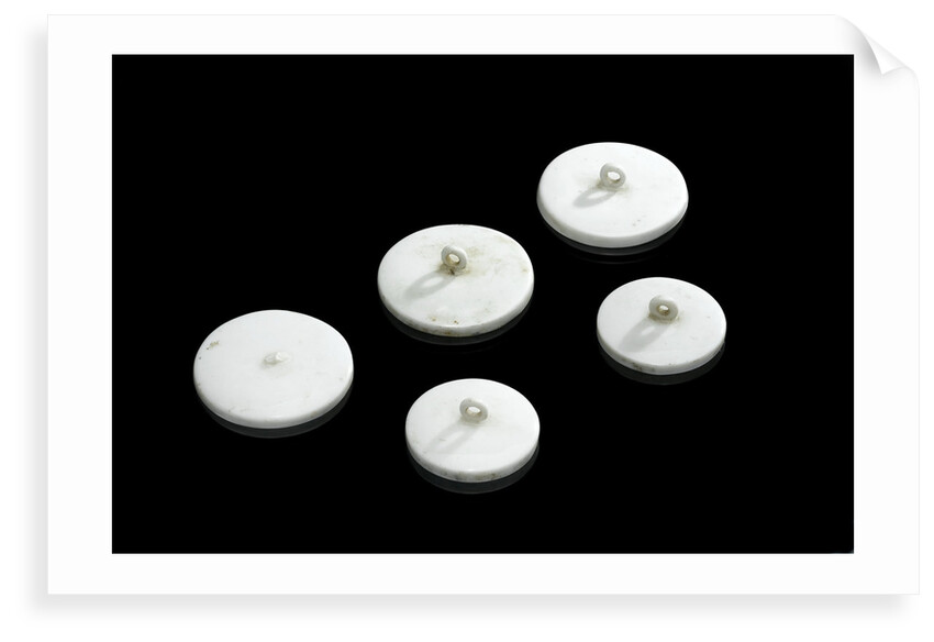 Three large and two small crucible lids by unknown