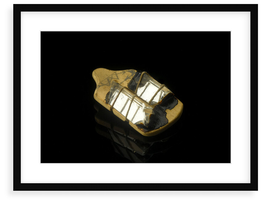Two triangular prisms mounted with string and sealing wax on a pinewood baseboard by unknown