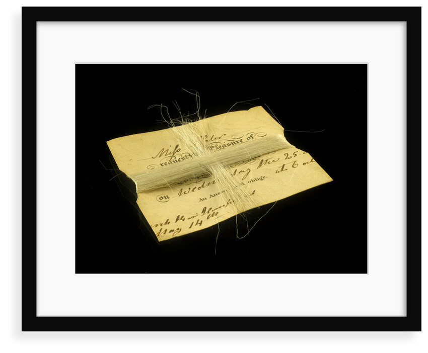 Horsehair wrapped around an invitation card from Miss Slater to Mr Herschel by Unknown
