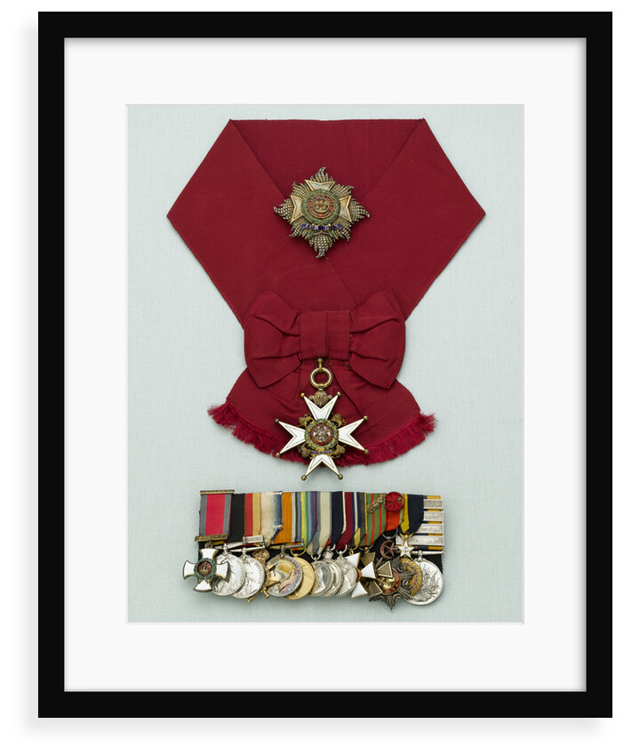 Medals awarded to Admiral of the Fleet, Earl David Beatty, on a presentation board, including a Sash, Badge and Star, and a bar of 14 medals, (left to right) MED2214-27 by unknown